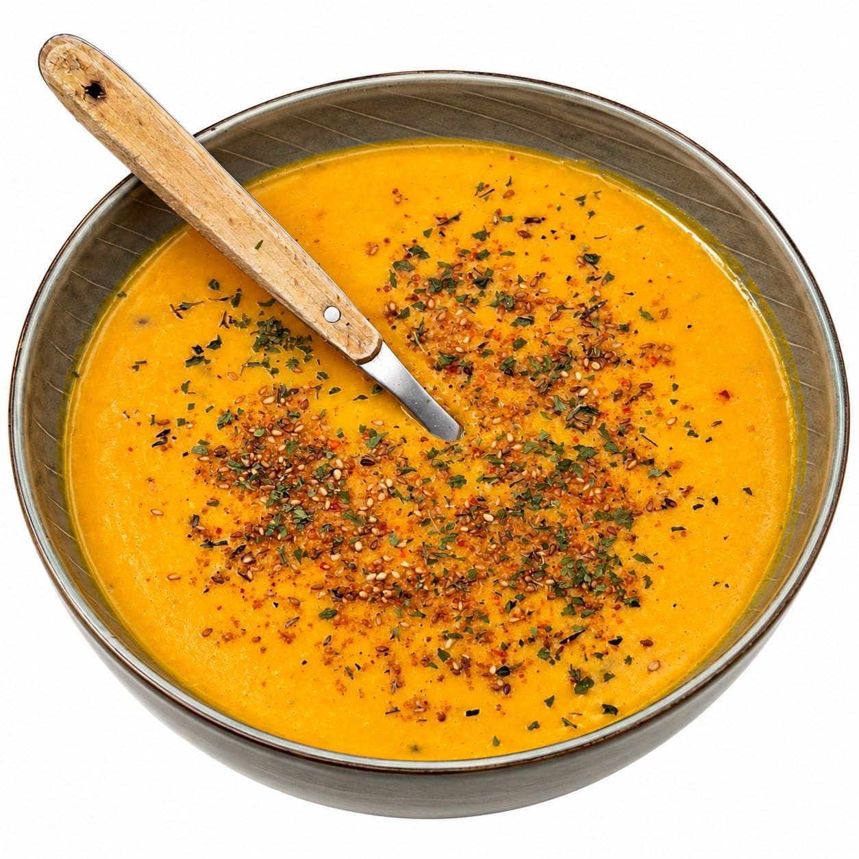 Velouté de potimarron préparé avec le potimarron déshydraté PAPYLLES
