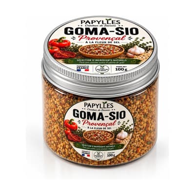 Boîte de Goma-Sio Provençal à la fleur de sel PAPYLLES, 100 g, fabriqué en France